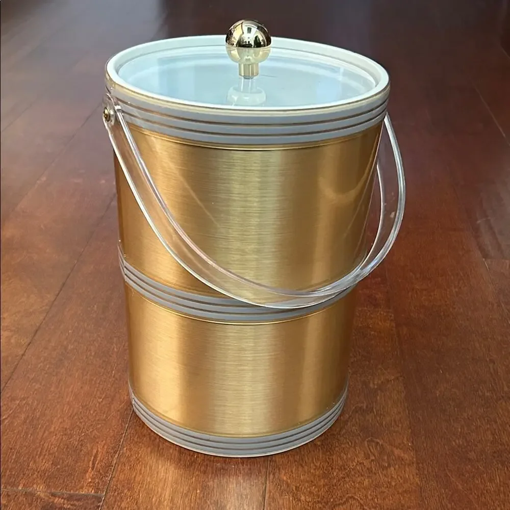 Georges Briard Vintage Mid Century Modern Gold Ice Bucket with Lid and Handle